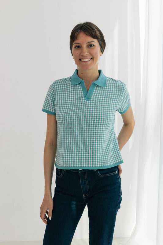 Vichy Polo Shirt - Turquoise