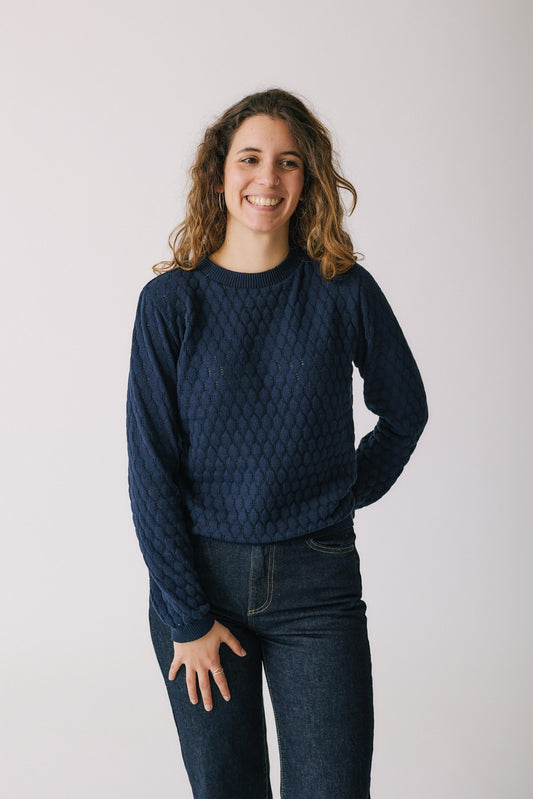 "Bee" Openwork Sweater - Navy Blue