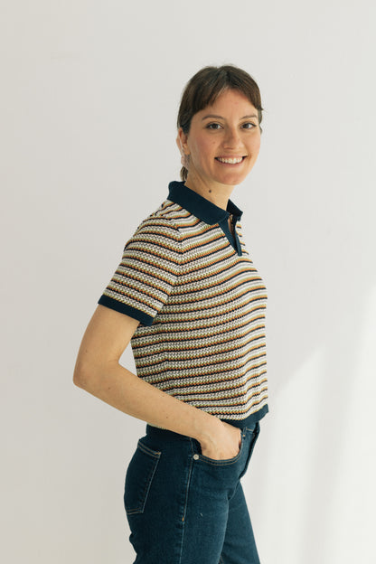 Polo blau marí de ratlles