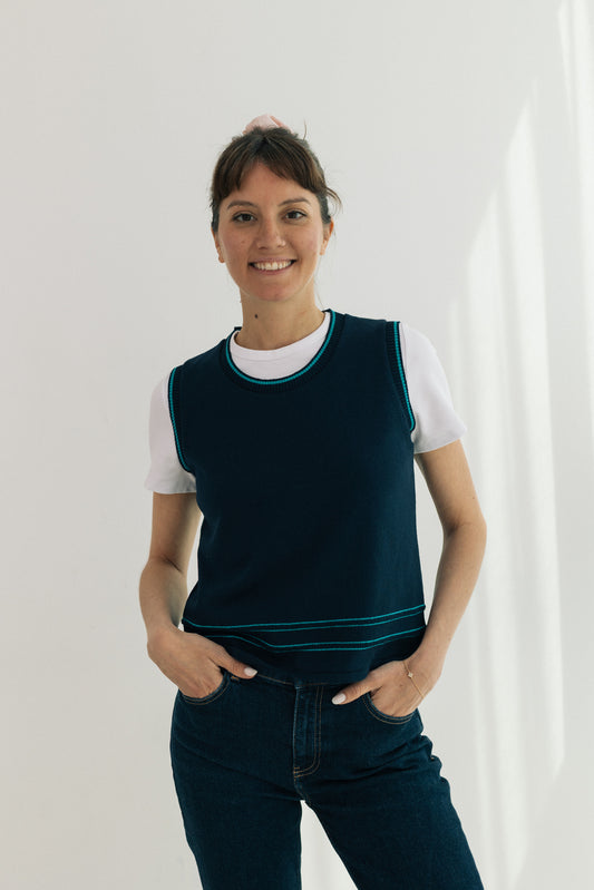Chaleco azul marino - ribete turquesa
