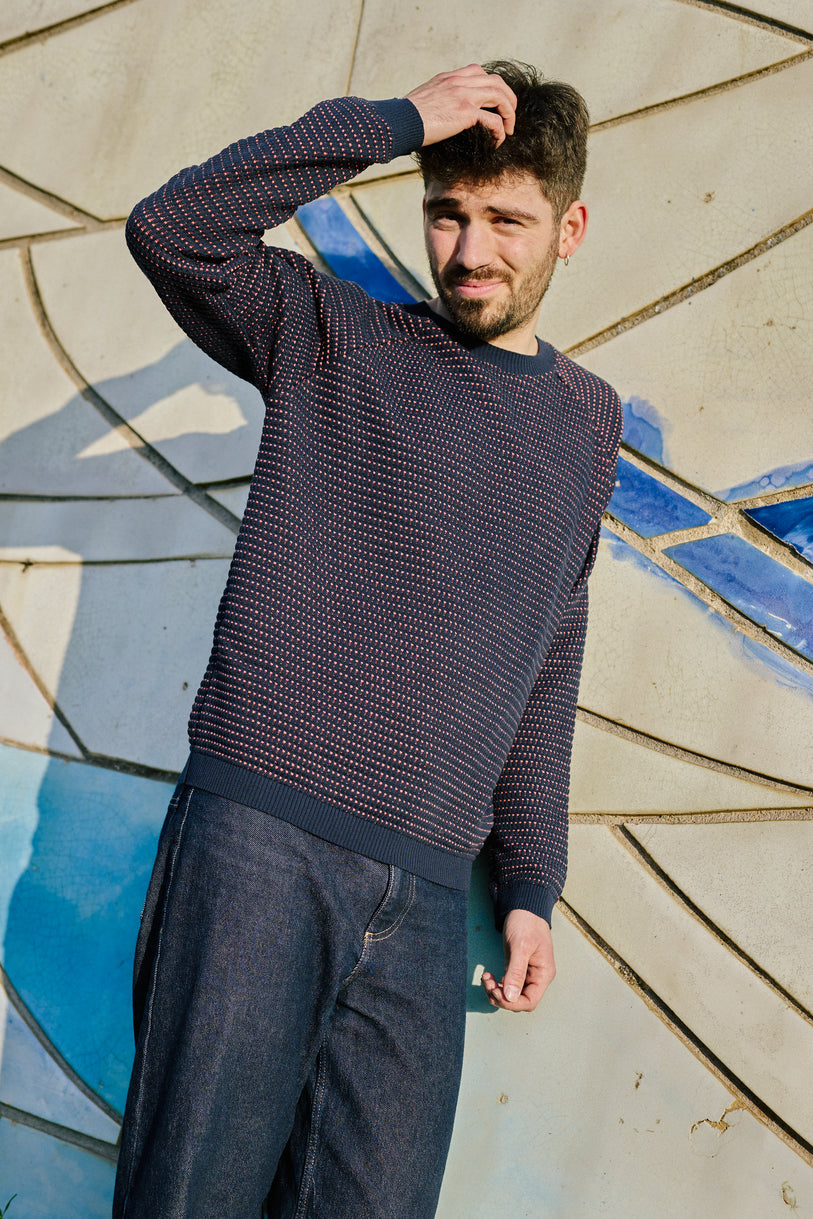 "Puntets" sweatshirt in blue/salmon - man