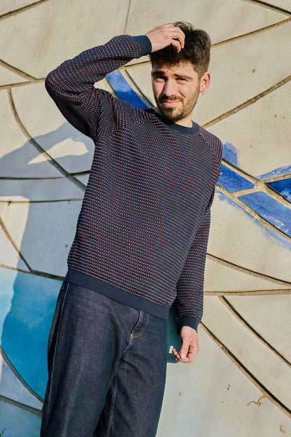 "Puntets" sweatshirt in blue/salmon - man