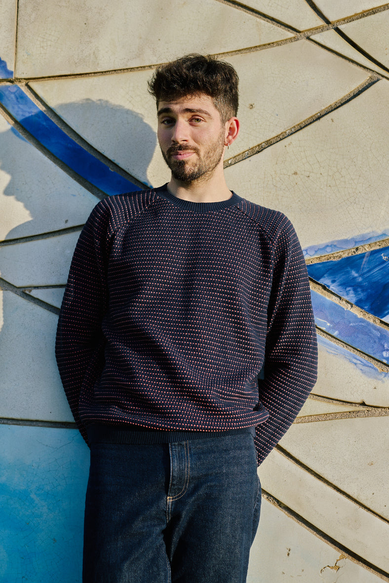 "Puntets" sweatshirt in blue/salmon - man