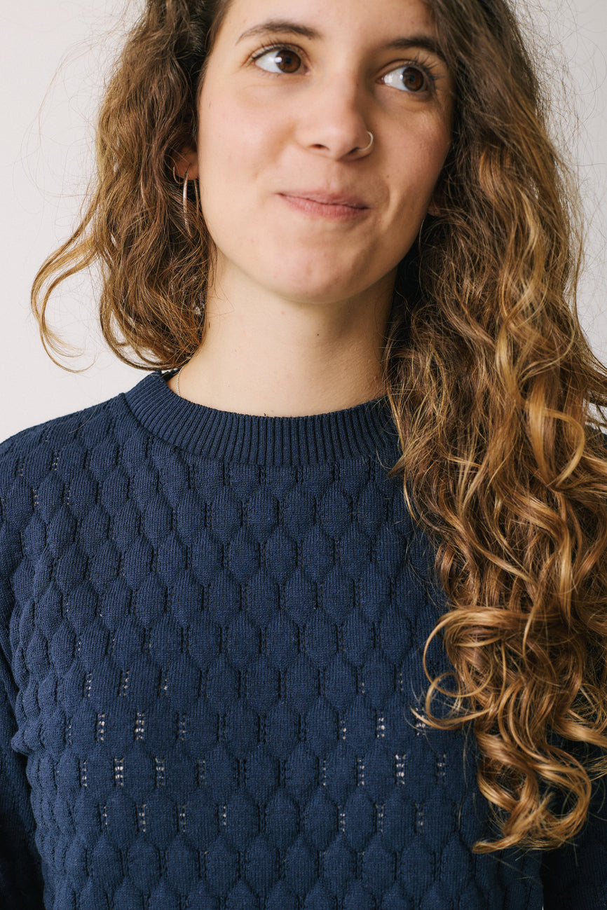 "Bee" Openwork Sweater - Navy Blue
