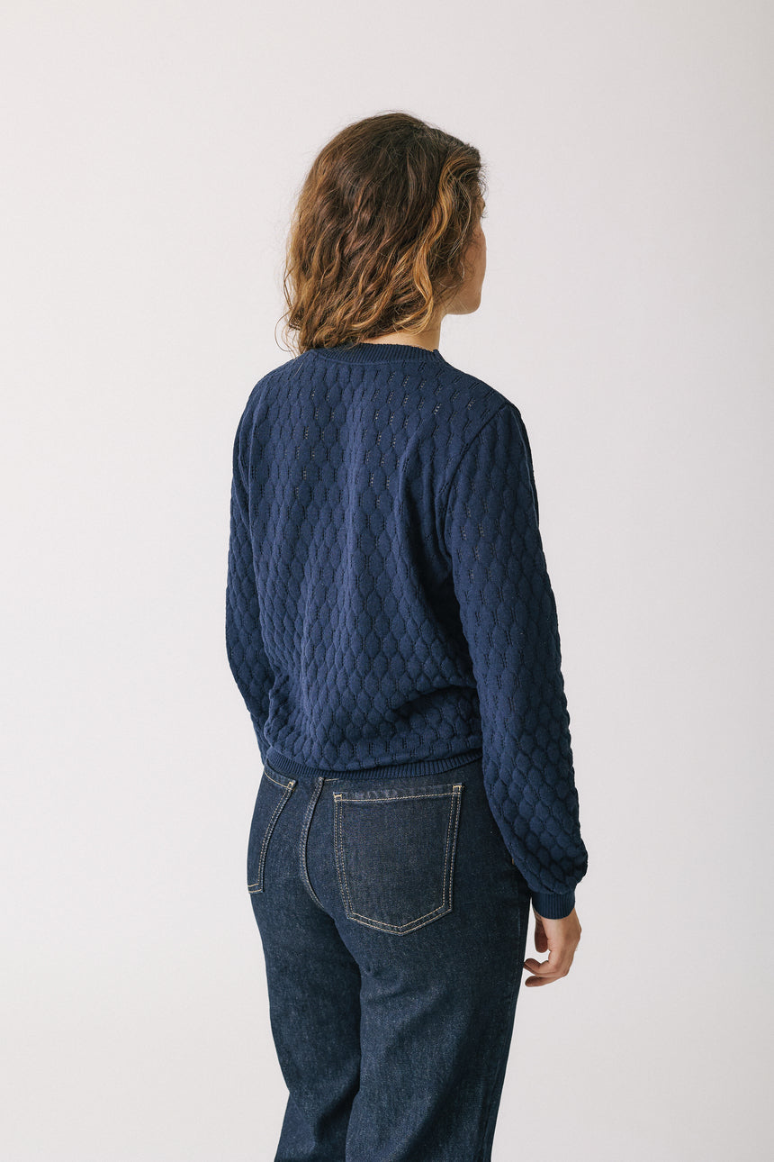 "Bee" Openwork Sweater - Navy Blue