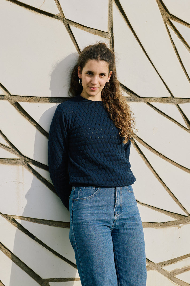 "Bee" Openwork Sweater - Navy Blue